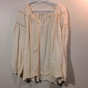 Old Navy boho cream peasant blouse with lace trim eyelet details XL